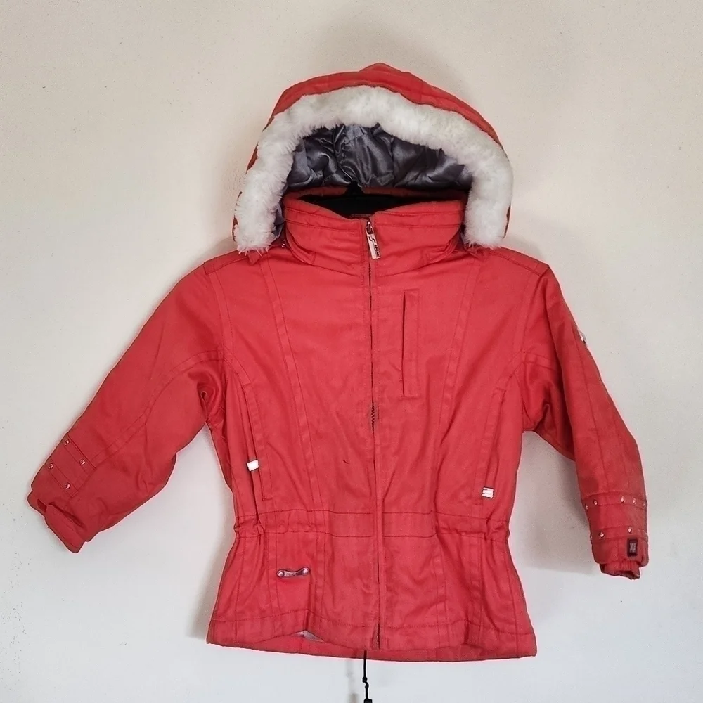 Spyder for Girls Blood-orange Winter Jacket Faux-fur Hooded Trim size 4